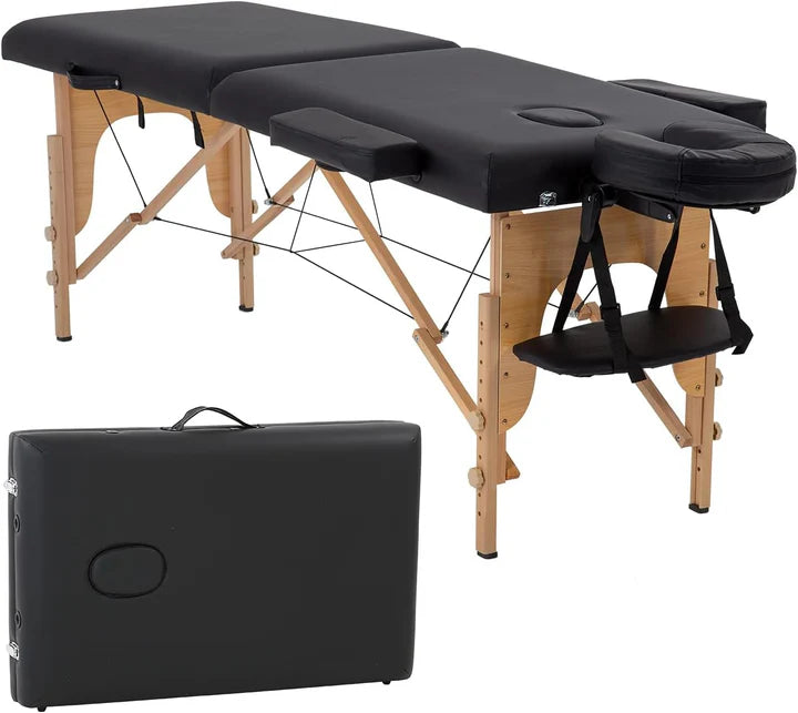 Massage Bed Portable 2 Fold Wooden Massage Table 24 Inch Wide Lash Bed Height Adjustable 2 Folding Spa Table with Non-Woven Bag for Spa Footmassage Facial CareSpa Tattoo