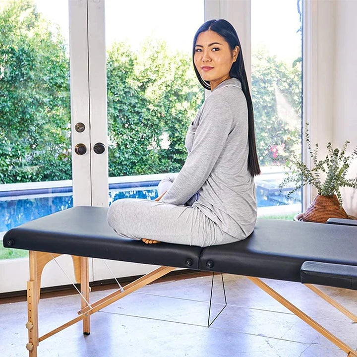 Massage Bed Portable 2 Fold Wooden Massage Table 24 Inch Wide Lash Bed Height Adjustable 2 Folding Spa Table with Non-Woven Bag for Spa Footmassage Facial CareSpa Tattoo